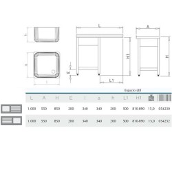 FREGADERO PARA LAVAVASOS 1C,ED 1000X550X850 MM.