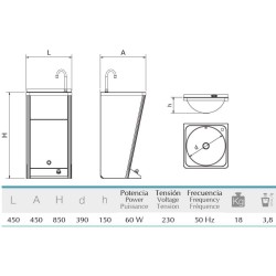 Lavamanos registrable autónomo eléctrico un pulsador agua fría