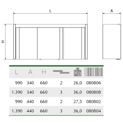 Armario de puertas correderas de 1000x300x610 mm.
