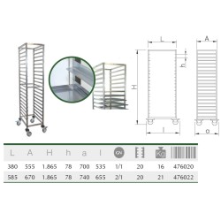 Carro bandejero Gastronorm 1/1 20 niveles 555x385