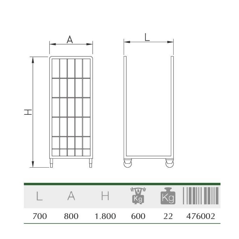 Carro de transporte 700x800x1800 mm.