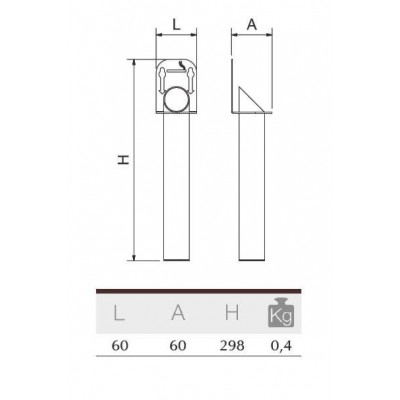 Cenicero inox mural para espacios reducidos 60x60x298 mm