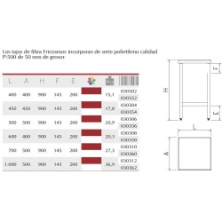 TAJO FIBRA ROJA C/FALDON C/ENTREP 400X400X900 MM.