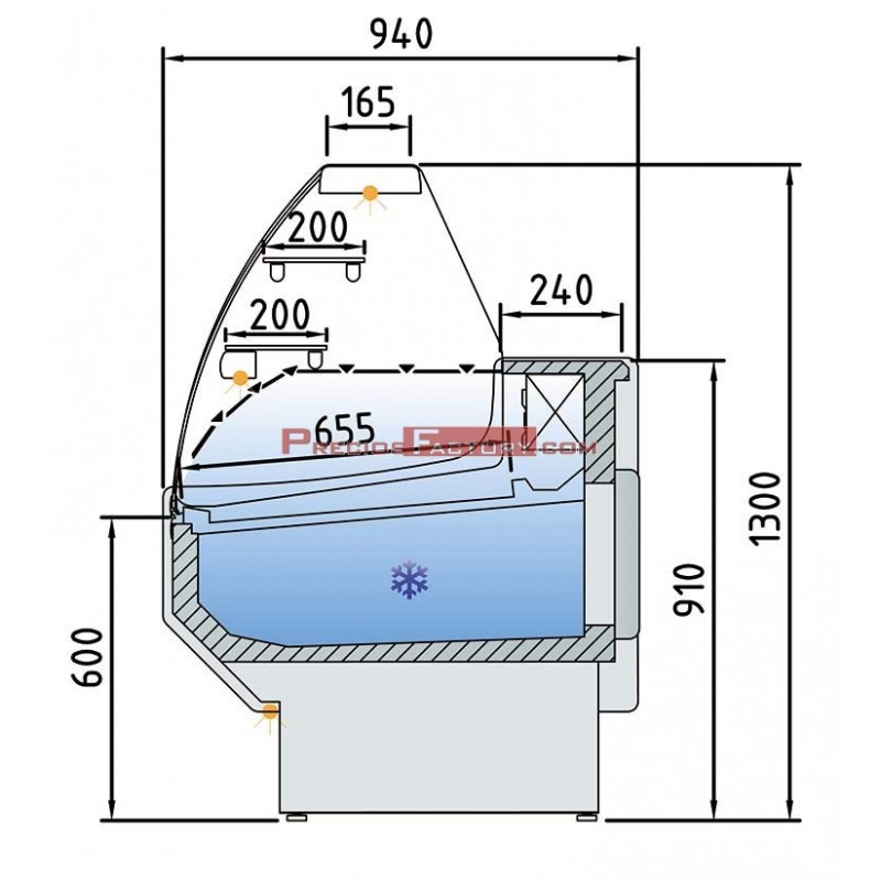 Vitrina para pastelería Docriluc Speed VEPD 9 cristal recto Largo 1055 mm
