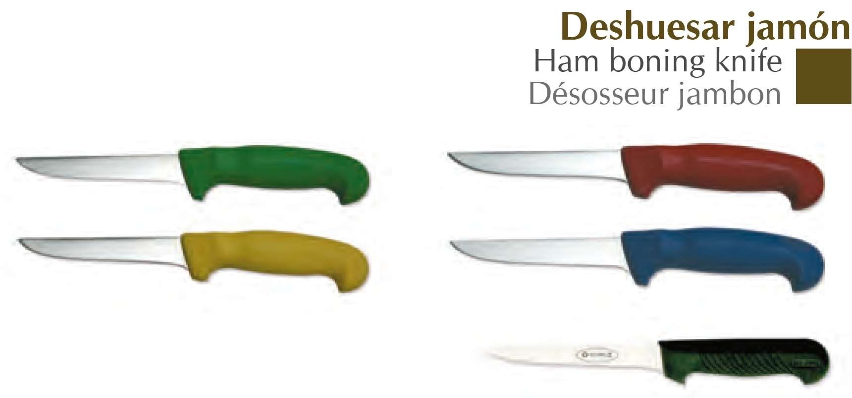 Cuchillo deshuesar jamón mango inyectado de colores