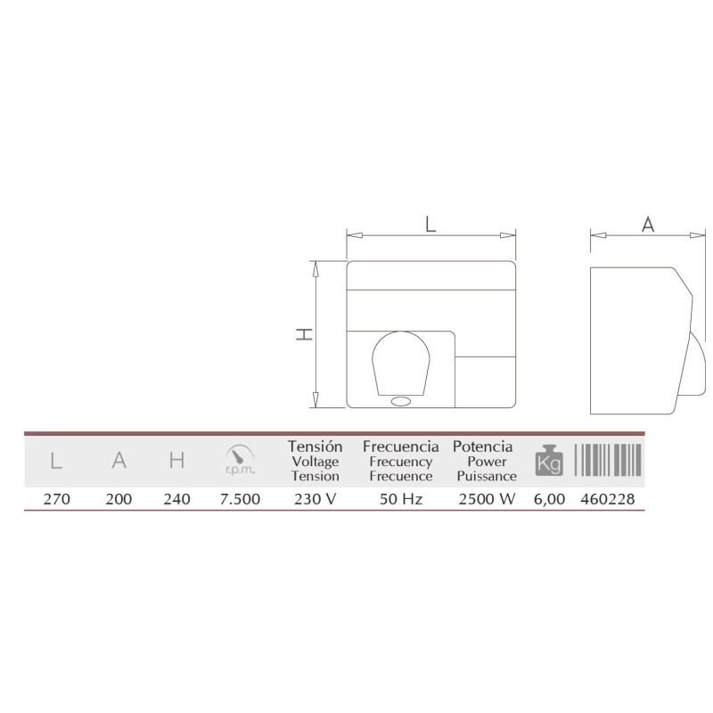 Secamanos óptico inoxidable satinado con tobera 2