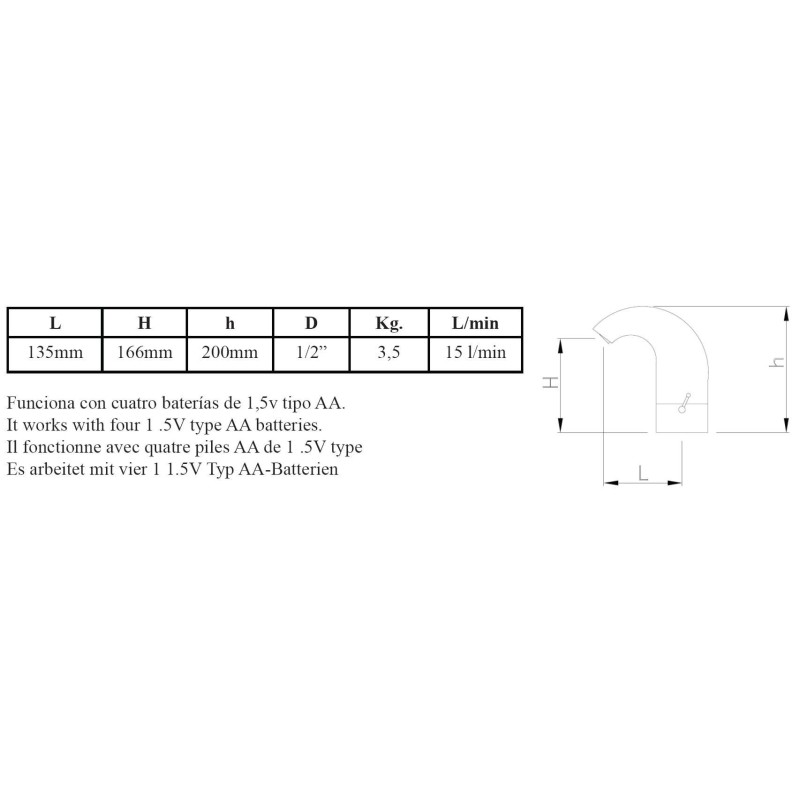 Grifo de sobremesa electrónico con selector de temperatura a pilas