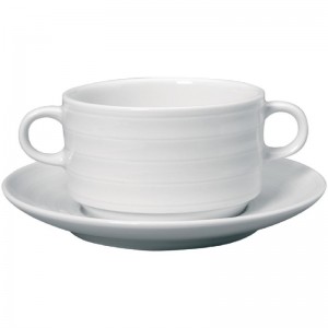 Taza consom Intenzzo porcelana blanca 330ml y plato (Juego 4). 4 ud. gr020