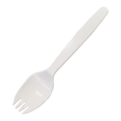 Cuchara-tenedor blanco desechable. 100 ud. u667