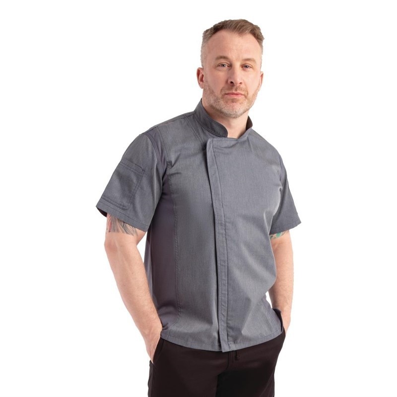 Casaca Chefworks Springfield ligera S/S con cremallera color azul tinta Talla L bb267-l