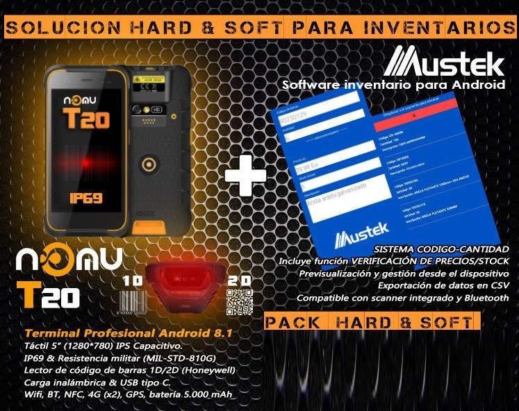 Terminal NOMU T20 profesional para inventario. Escaner 2d Honeywell. 5"