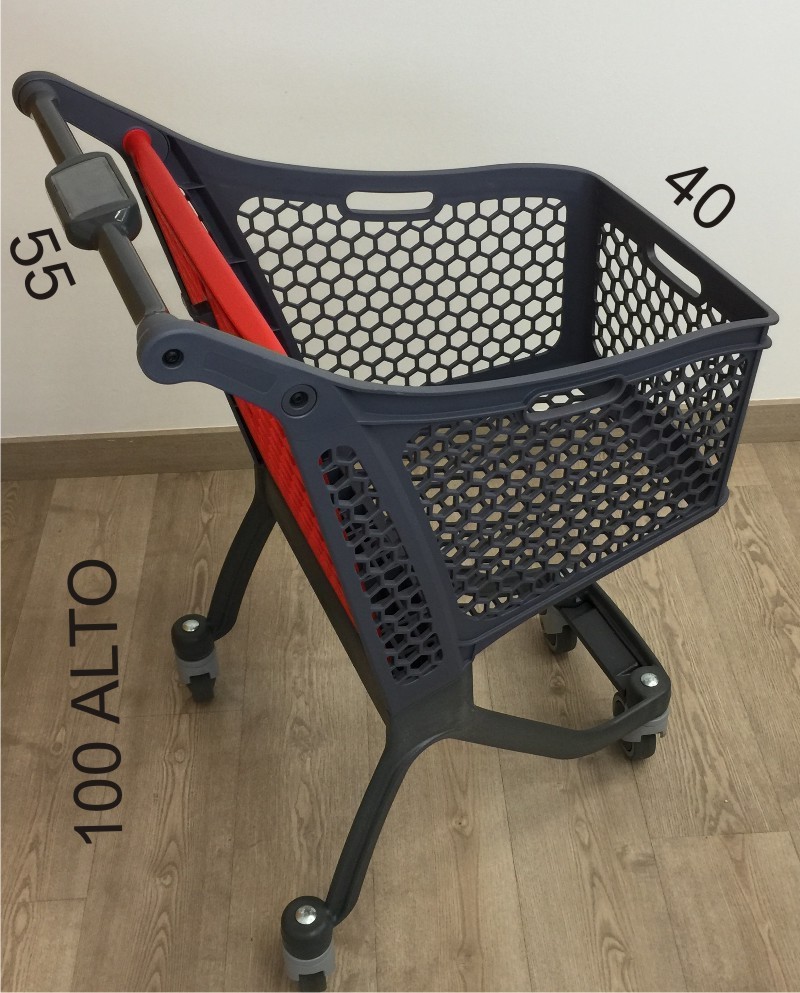 Carro de compra 75/80 litros en color gris y rojo