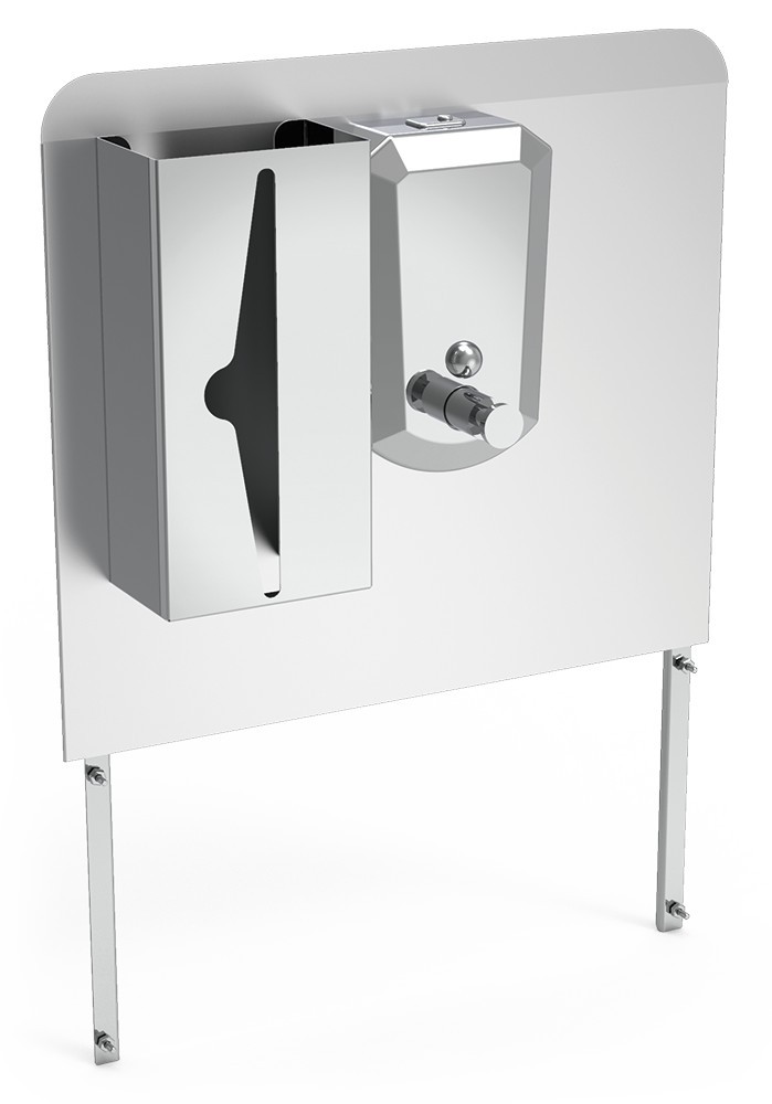Conjunto peto, jabonera inox y dispensador tissues para lavamanos autónomo
