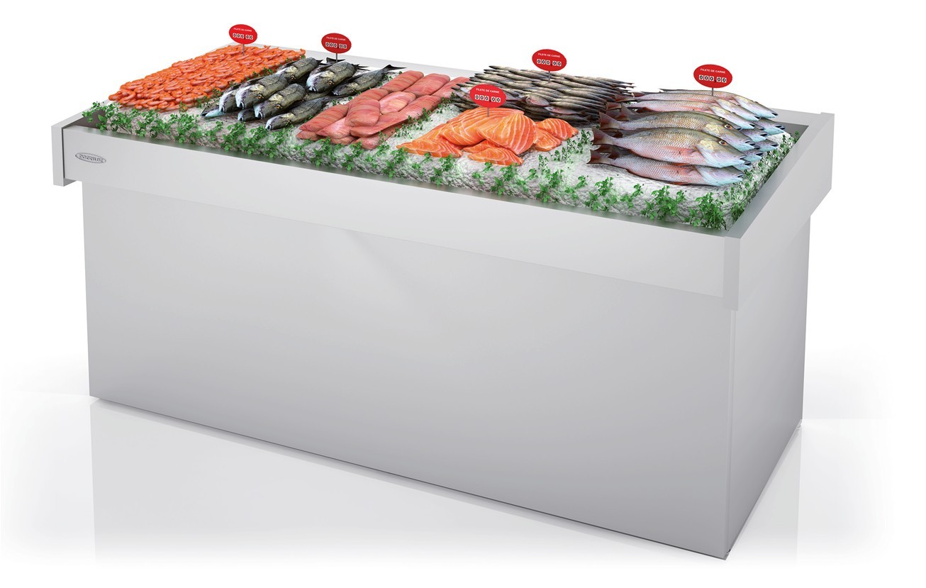 Mostrador pescadería con frío en exposición.