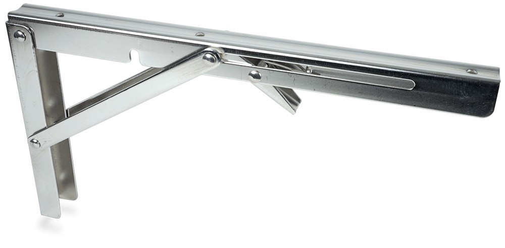 Cartela abatible inox para estantes murales 300x23x165 mm.