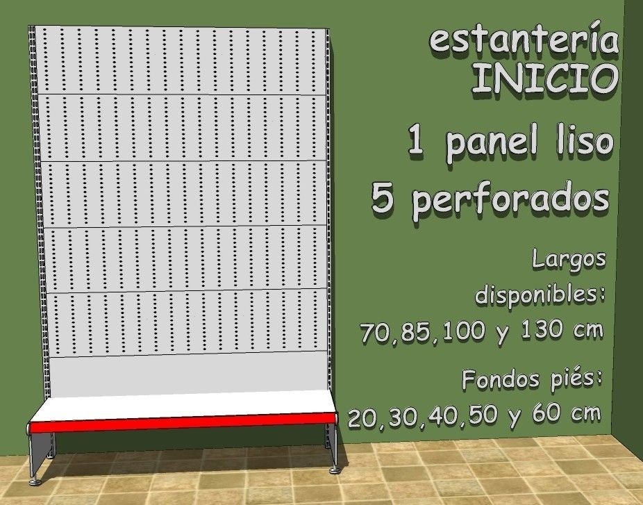 Estantería mural fondo perforado. Base 40 cm. Alto: 200 cm
