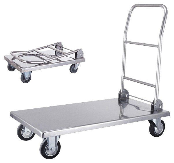 Carro de plataforma inox con asa retráctil