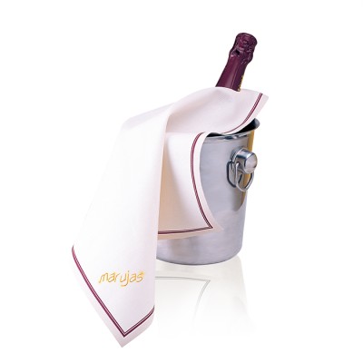 Accesorio para vinos - Lito cubidrap beig con cenefa burdeos y precortado, ideal para mejorar el servicio en cubitera. 
