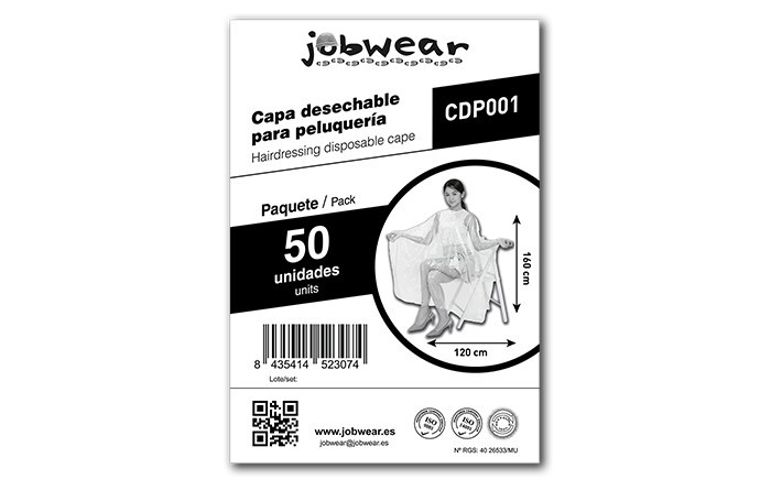 Capa desechable para peluquería, fabricada en polietileno transparente. Modelo: CDP001