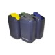 Cubos de basura de color gris con tapas de diferentes colores para la clasificación de los residuos