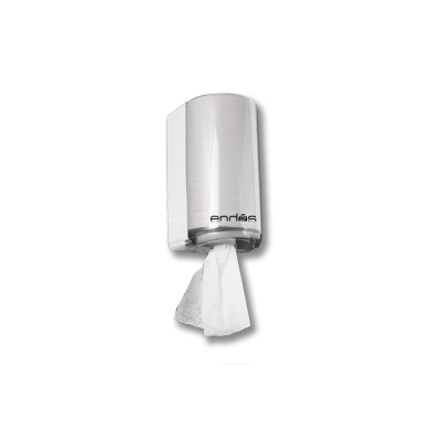Dispensador para rollo secamanos mini mecha modelo Ecobix de color transparente-fumé, con llave de cierre. Modelo: DIM905