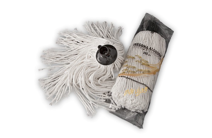 Fregona de 225 gr, blanca de algodón de gran duración de 6 cabos. Modelo: FRB902