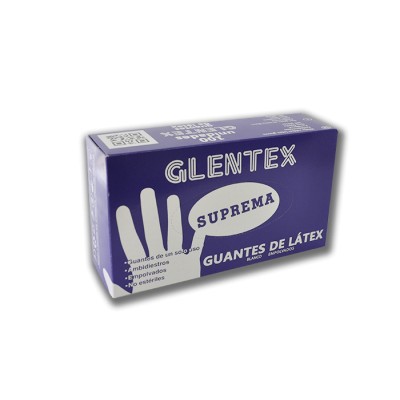 Guante de látex de la talla M calidad suprema. Caja de 10 estuches de 100 guantes.