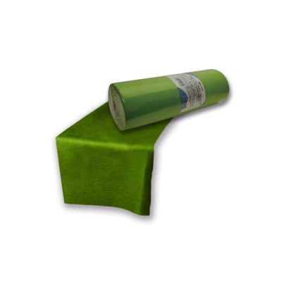 Rollo estola, también llamado corre-caminos o tu y yo, de color verde pistacho fabricado en polipropileno y celulosa