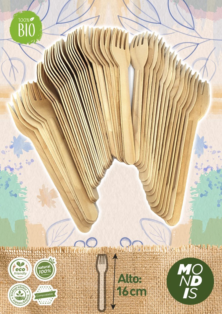 Tenedor fabricado en madera de pino 16 cm. Modelo: TEN912