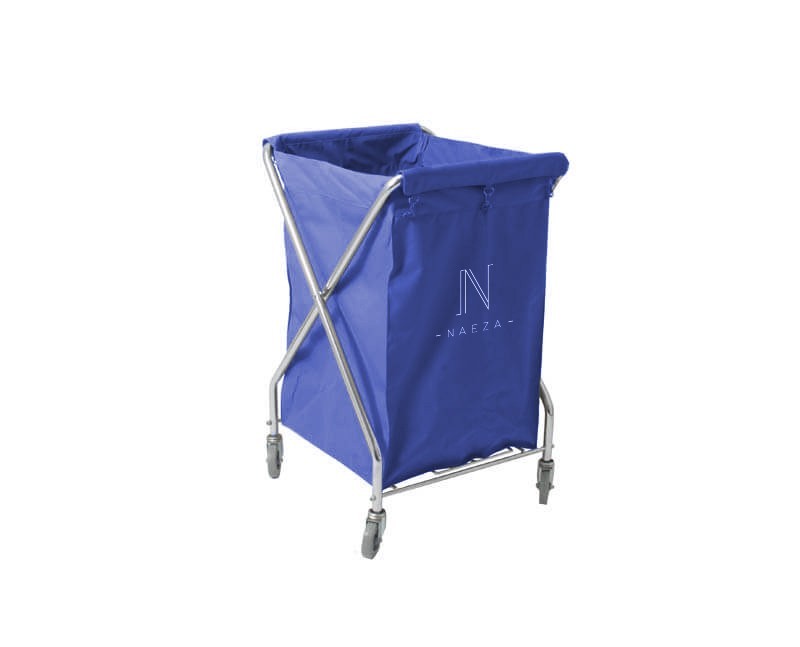 Carro de hotel de 215 l marca jami. Carro de lavanderia bolsa azul. estructura en x.