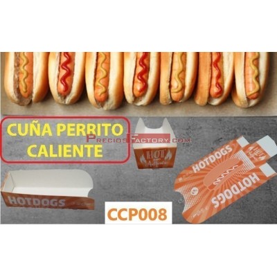 Envases menús. Cuña de cartón para perritos calientes (hot- dog) - 500 UD. Modelo: CCP008 - Bandejas desechables