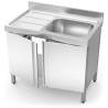 Fregadero inox con puertas abatibles, 1 cubeta y escurridor derecho