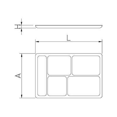 Bandeja menú inox. de 4 compartimentos Dimensiones: 400x300x30 mm.