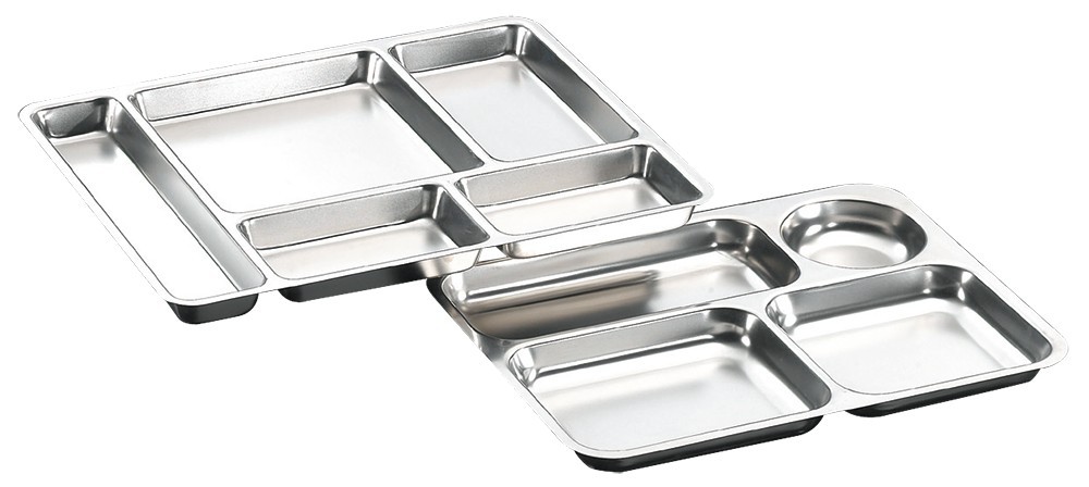 Bandeja menú inox. de 5 compartimentos Dimensiones: 440x350x30 mm.