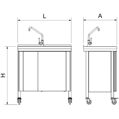 Fregadero portátil automático agua fría y escurridor izquierda 800x500x865 mm
