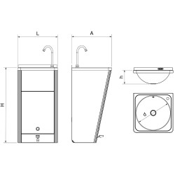 Lavamanos registrable portátil autónomo gran caudal 450x450x850 mm