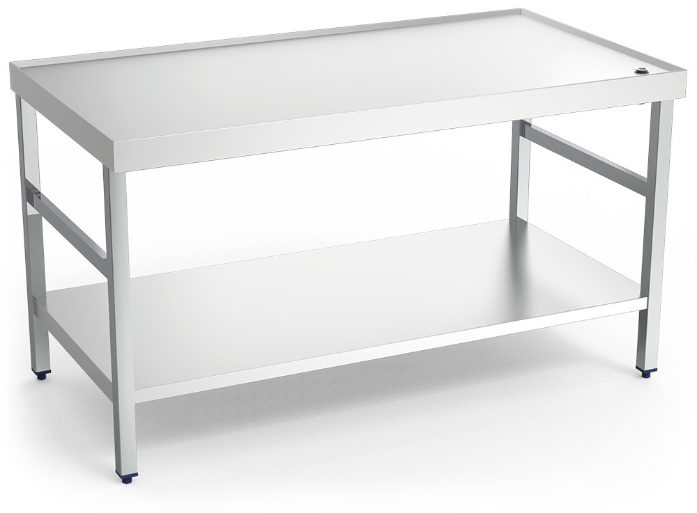 Mesa central con reborde, desagüe y entrepaño
