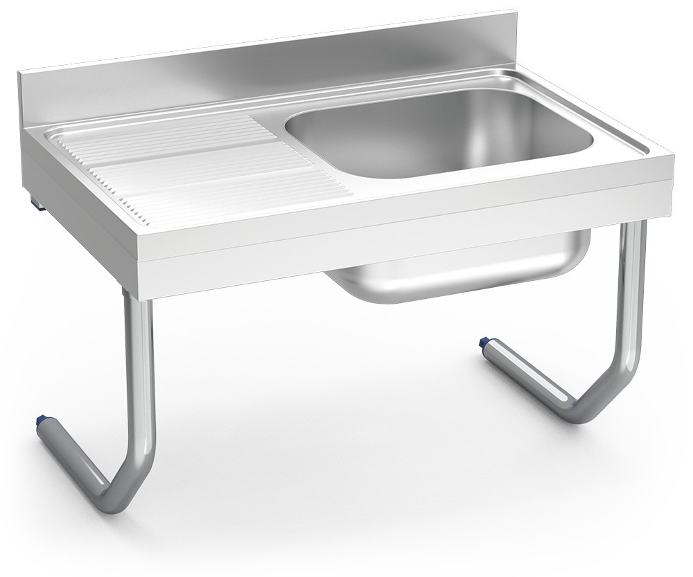 Fregadero inox colgante con palomillas, una cubeta y escurridor
