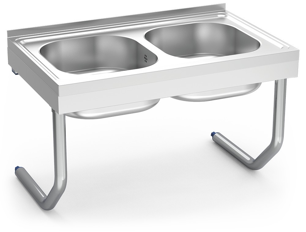 Fregadero inox colgante con palomillas y dos cubetas