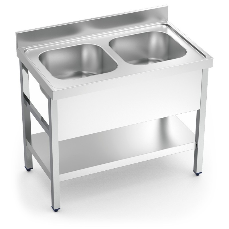 Fregadero 2 senos con soporte y entrepaño