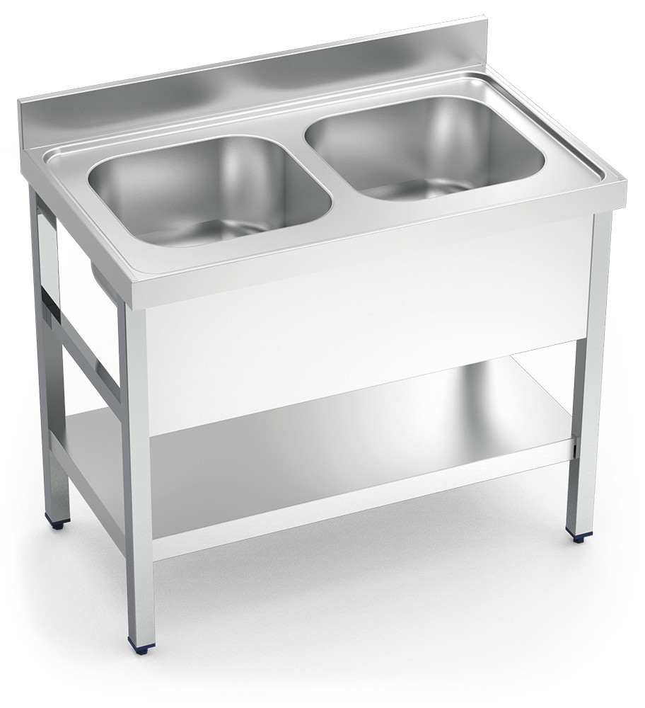 Fregadero 2 senos con soporte y entrepaño