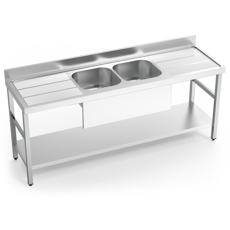 FREGADERO CON SOPORTE y ENTREPA&Ntilde;O 2 CUBAS Y 2 ESCURRIDORES