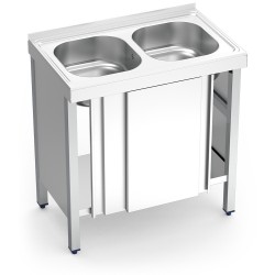 Fregadero con puertas corrrederas y dos senos
