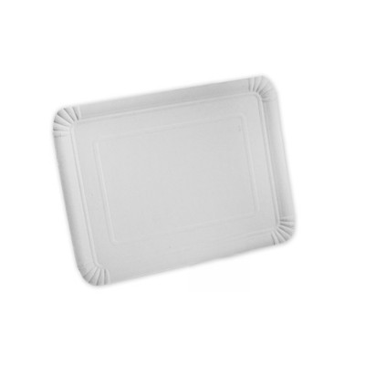 Bandeja cartón de 24 x 30 cm de color blanco especial para blondas rectangulares. Modelo: BBC007