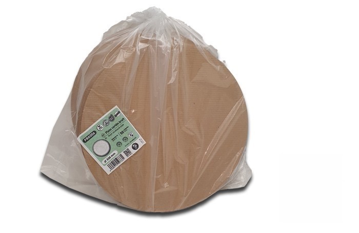 Bandeja de cartón marrón kraft compostable de 33 cm especial para pizzas, empanada, tartas, pasteleria, reposteria en general.
