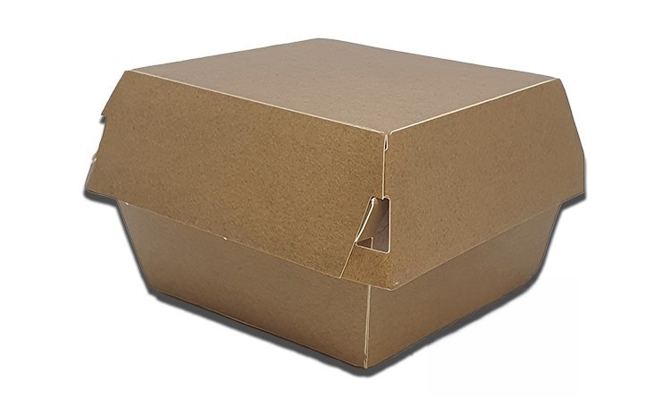 Cajas hamburguesas tamaño M de papel kraft desechable. Modelo: CHK003