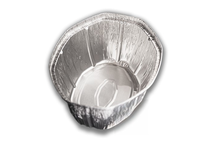 Envase de 2.6 lt de aluminio ovalado con borde alzado y rizado.. Modelo: ECA003