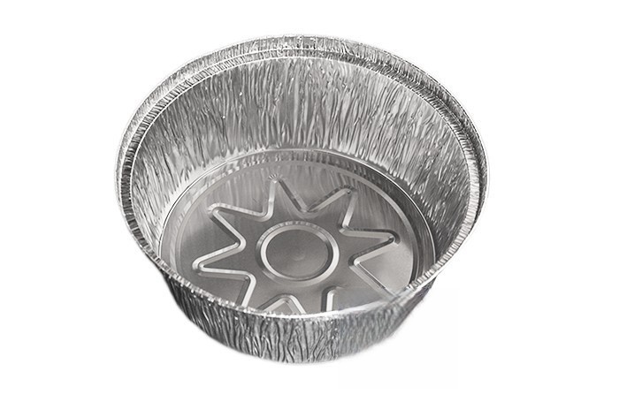 Envase de alumnio redondo para pollo grande, con borde alzado y rizado. Modelo: ECA002