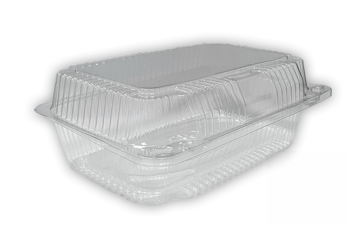 Envase menús de 1690 ml transparente de PET con tapa incorporada, de gran transparencia con cierre hermético.. Modelo: PET106