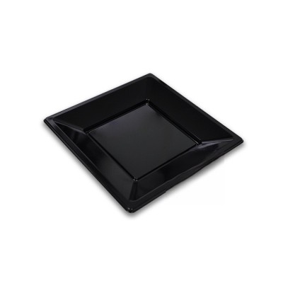 Plato cuadrado de plástico de 17 cms color negro. 20x25 ud